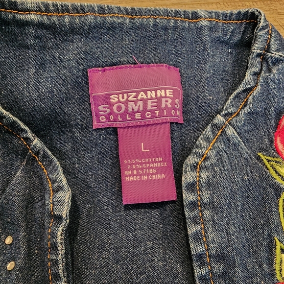 VTG Suzanne Somers Collection Denim Jean Jacket and Pant Embroidered Size L /S - Picture 3 of 16